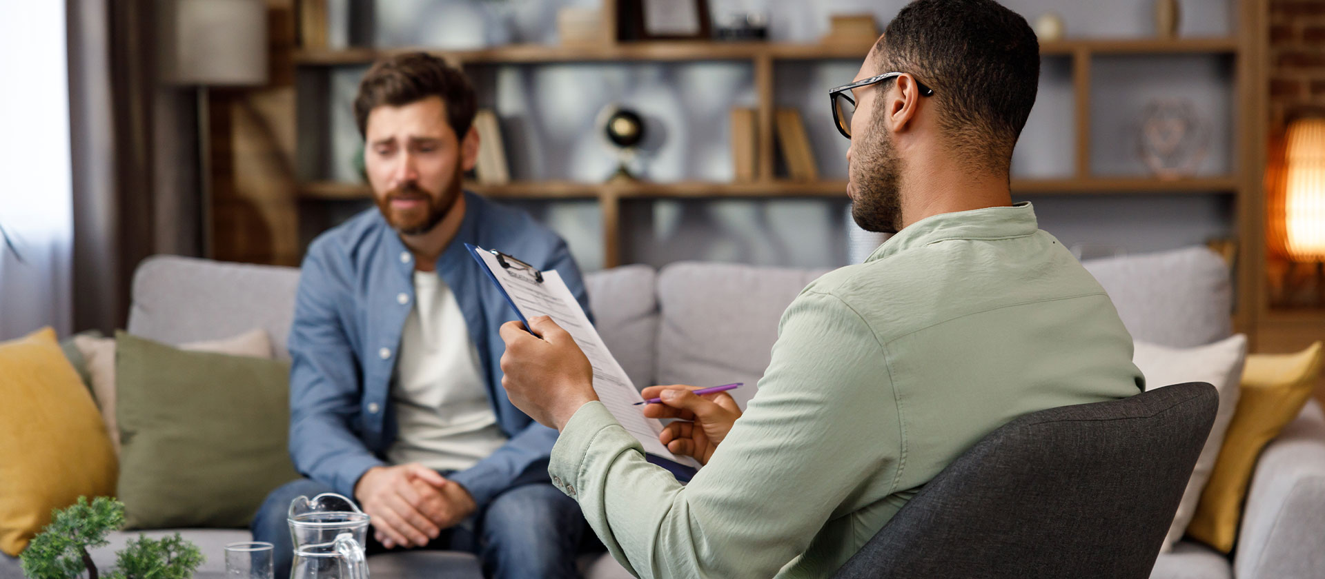 Therapy session on a couch